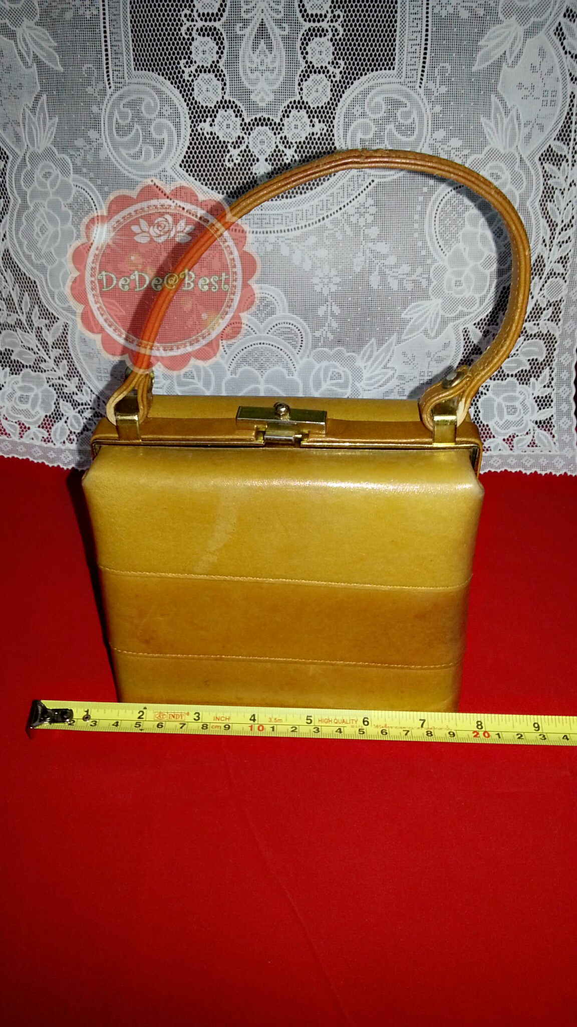 ขายแล้วค่ะ B21:Vintage leather bag กระเป๋าถือหนังแท้สีน้ำตาลทอง ทรงสี่เหลี่ยม สวยค่ะ❤