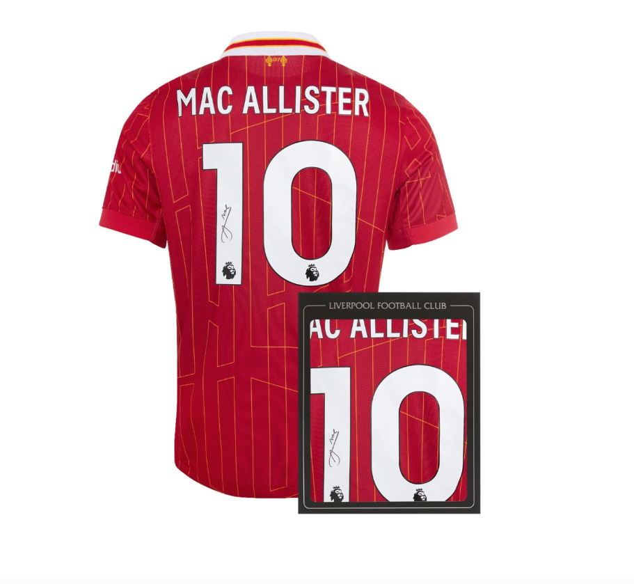 เสื้อลายเซ็นต์นักเตะลิเวอร์พูล 2024 2025 ทีมเหย้า Signed 24/25 Mac Allister มีใบเซอร์ติฟิเคทรับรองของแท้