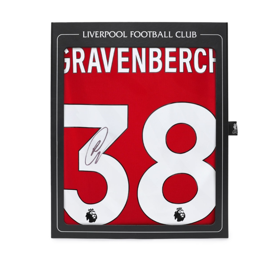 เสื้อลิเวอร์พูล 2025 2026 ลายเซ็นต์ Gravenberch 38 อาร์มทองแชมป์พรีเมียร์ลีก มีใบรับรองลายเซ็นต์มือของแท้ ในกล่อง