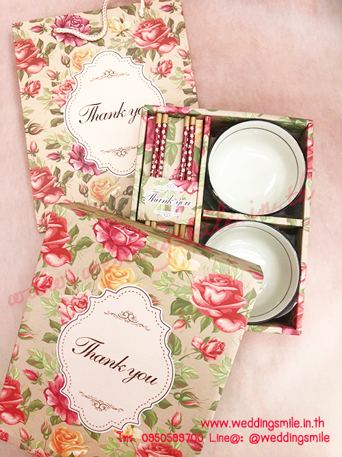 ของรับไหว้ ชามข้าวญี่ปุ่น เซ็ทคู่ ในกล่อง พร้อมถุงกระดาษลายเดียวกัน (TU) ชุดละ 120.-