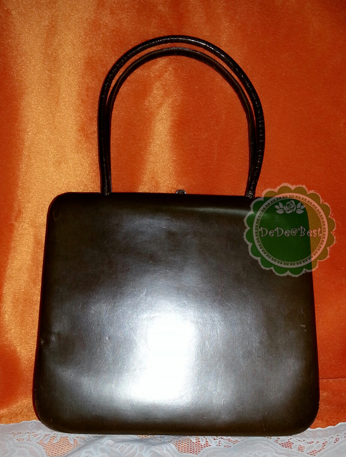 B39:Vintage leather bag กระเป๋าถืิอหนังแท้สีน้ำตาลทรงสี่เหลี่ยม !ส่งฟรีคร่าา..