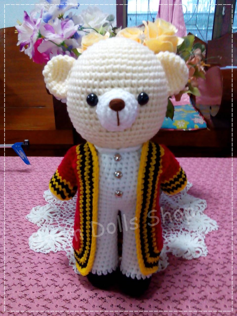 แพทเทิร์นตุ๊กตาถักหมีรับปริญญา ครุุยพระจอมเกล้าฯ ขนาด 12 นิ้ว