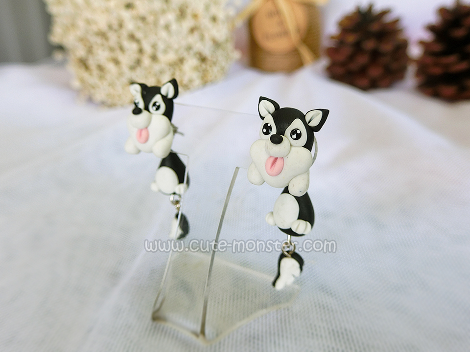 ต่างหู น้องหมา ไซบีเรียน ฮัสกี้ สีดำ Siberian Husky Earrings (Black)