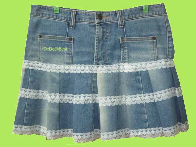 ขายแล้วค่ะ S1:Vintage skirt กระโปรงยีนส์วินเทจแต่งระบายด้วยลูกไม้น่ารัก❤