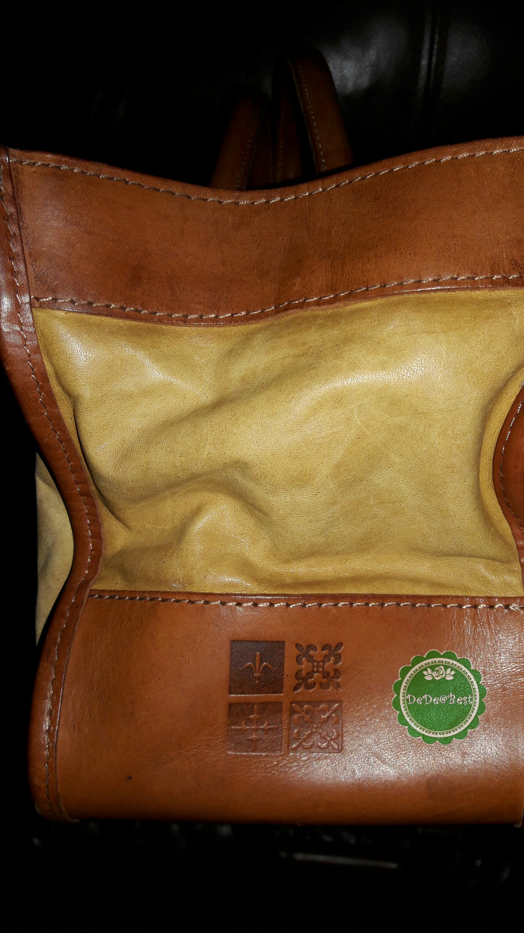 หมดค่ะ B52:Vintage leather bag กระเป๋าถือหนังแท้สีครีมตัดขอบด้วยหนังแท้สีน้ำตาล❤