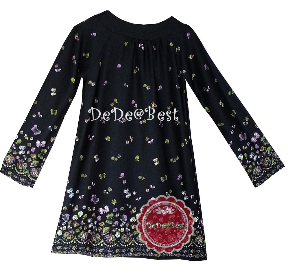 ขายแล้วค่ะT98:2nd hand top เสื้อแขนยาวสีดำลายดอกไม้และผีเสื้อ❤