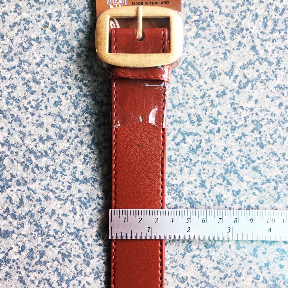 เข็มขัดหนัง PVC สีน้ำตาล หัวเหลี่ยม ขนาดใหญ่