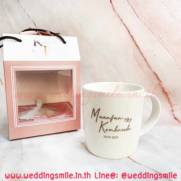 ของชำร่วยงานแต่ง A37 แก้วน้ำใบใหญ่ เซรามิกสีขาว อย่างหนา มีหู ใส่กล่องพร้อมหูหิ้ว (KD) ชุดละ 55.-