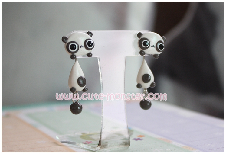 ต่างหูดินปั้น หมีแพนด้า Panda Kids