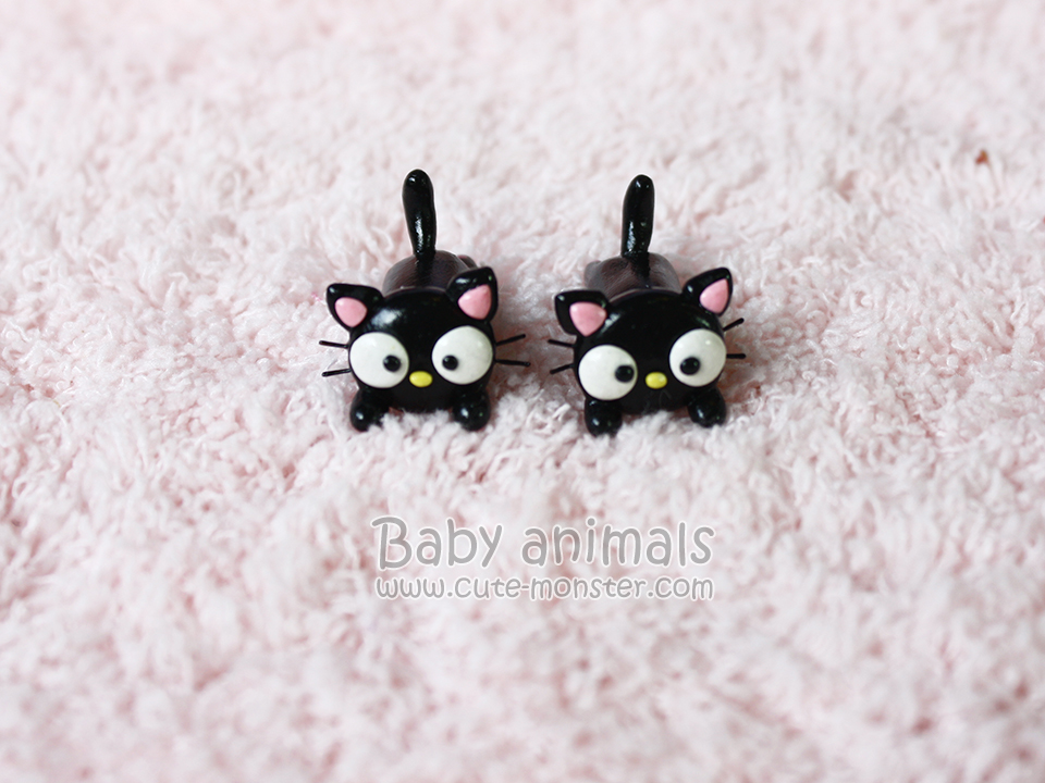 ต่างหูดินปั้น แมว Baby choco cat