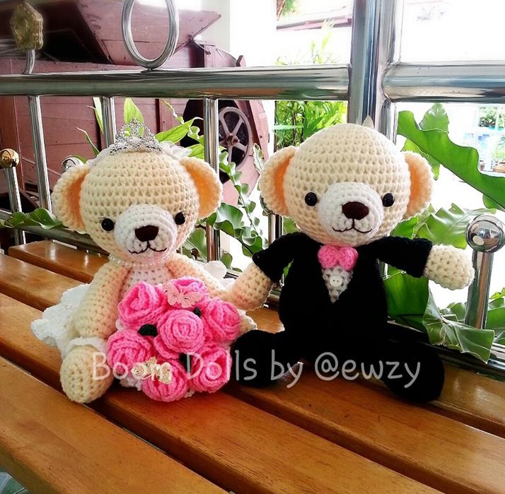 ตุ๊กตาถักคู่หมีแต่งงาน ขนาด 9-10 นิ้ว