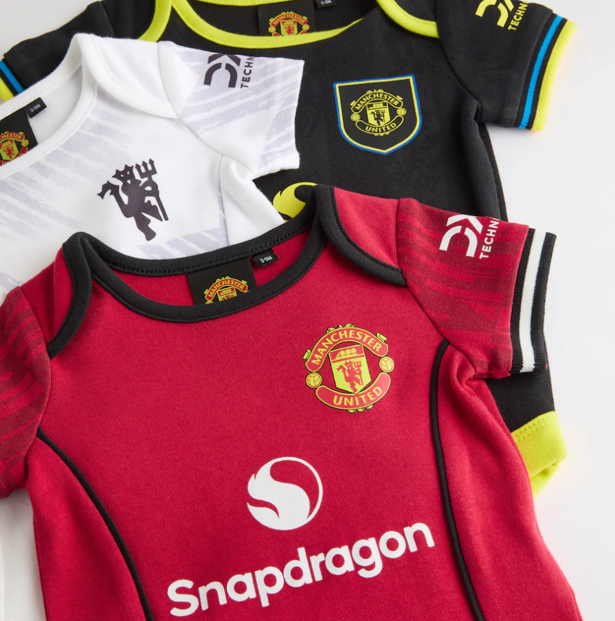 เสื้อเด็กแมนเชสเตอร์ ยูไนเต็ดสำหรับเด็กทารก 2025/26 Kit 3 Pack Bodysuits ของแท้