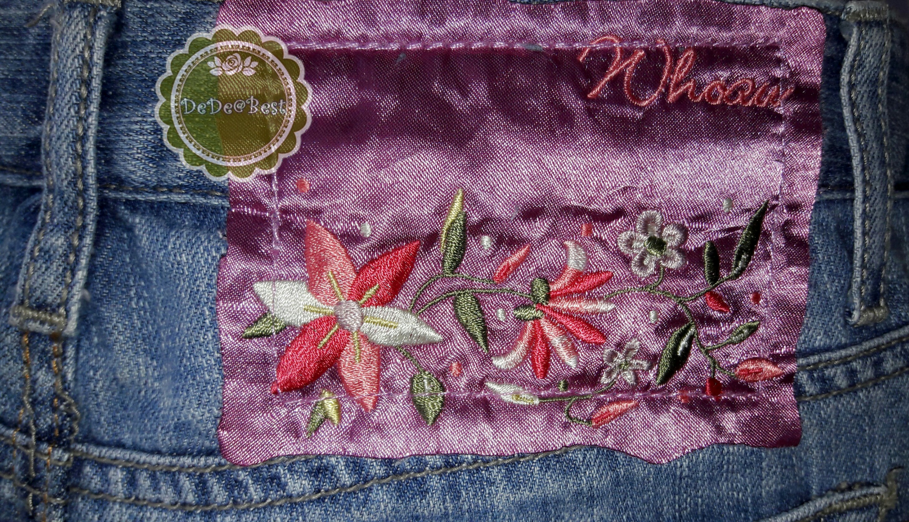 ขายแล้วค่ะ S2:2nd hand skirt กระโปรงยีนส์แต่งขอบด้วยผ้าสีชมพู+ปักลายดอกไม้❤