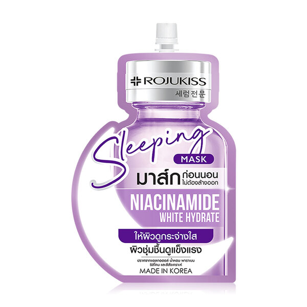 Rojukiss Sleeping Mask Niacinamide ฟื้นฟูผิวสวยด้วยเซรั่มมาสก์เนื้อเจลเข้มข้น จากโรจูคิส ด้วยเทคโนโลยี Moisture Lock ช่วยให้ผิวชุ่มชื้นได้ยาวนานตลอดทั้งคืน ให้ผิวดูกระจ่างใส ชุ่มชื้น ดูแข็งแรง