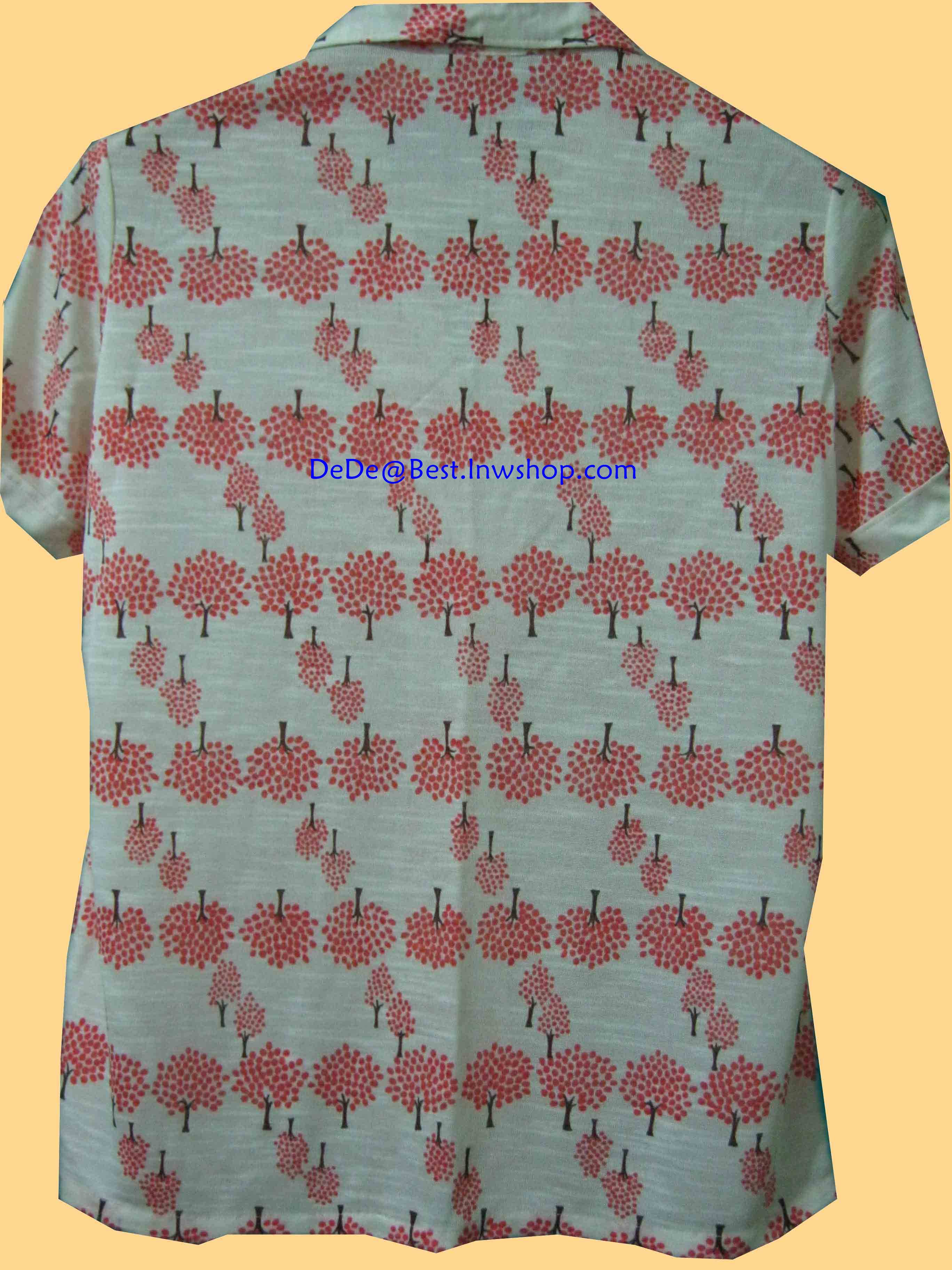 ขายแล้วค่ะ T7:Vintage top เสื้อเชิ้ตวินเทจลายต้นไม้เล็กๆ สีส้ม❤