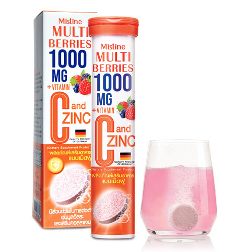 Mistine MULTI BERRIES 1000 MG Vitamin C and Zinc วิตามินเม็ดฟู่ เบอร์รี่ส์รวม 1,000 มก. วิตามินซี และซิงค์ เสริมสร้างภูมิคุ้มกัน ( 1 หลอด มี 20 เม็ด)