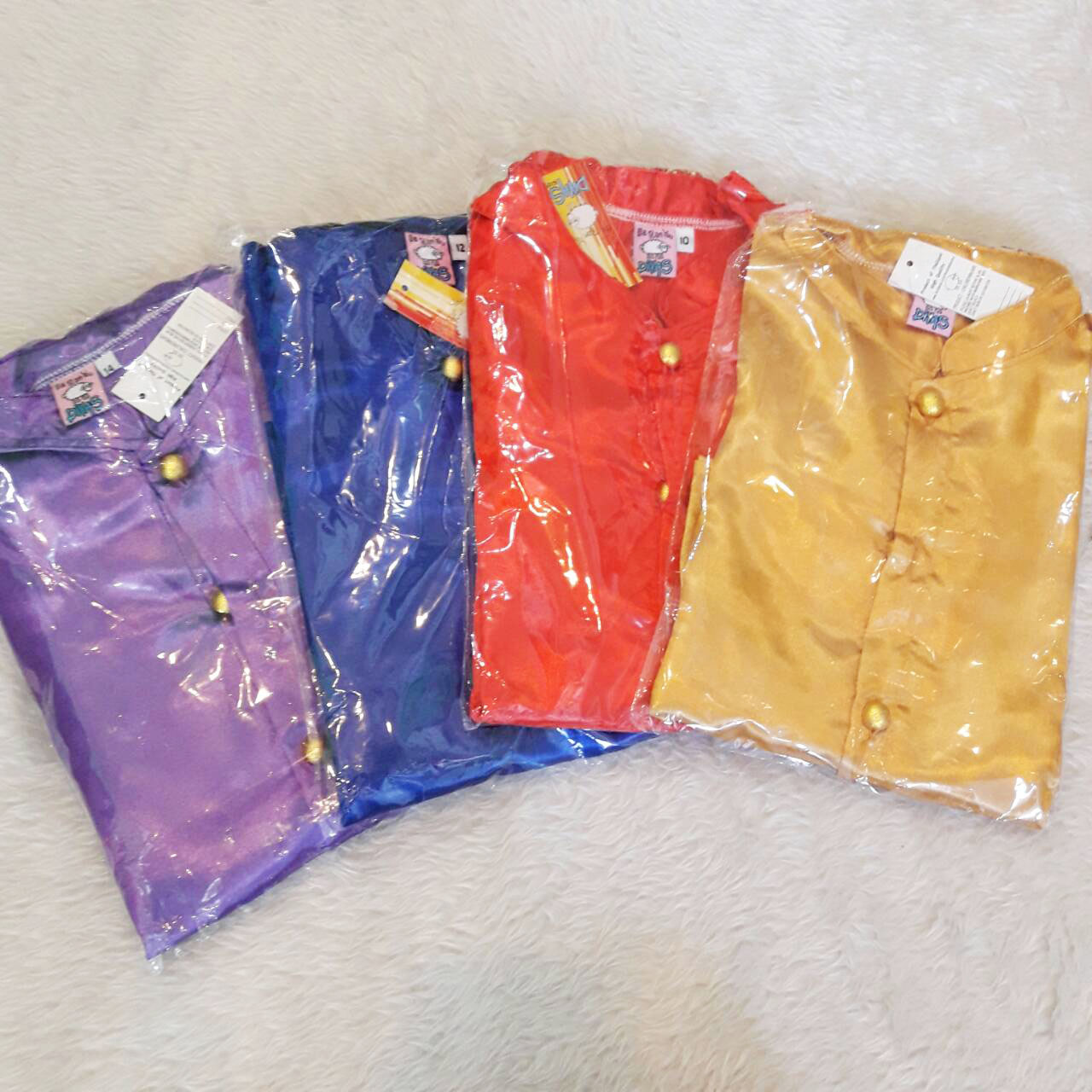 ชุดไทยเด็กชายแขนสั้น โจงกระเบน ผ้ามัน พร้อมผ้าคาดเอว Size 2-14