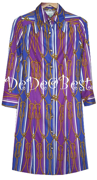 ขายแล้วค่ะ D48:Vintage dress เดรสวินเทจผ้าโพลี ลายเกลียวเชือกสีทอง❤