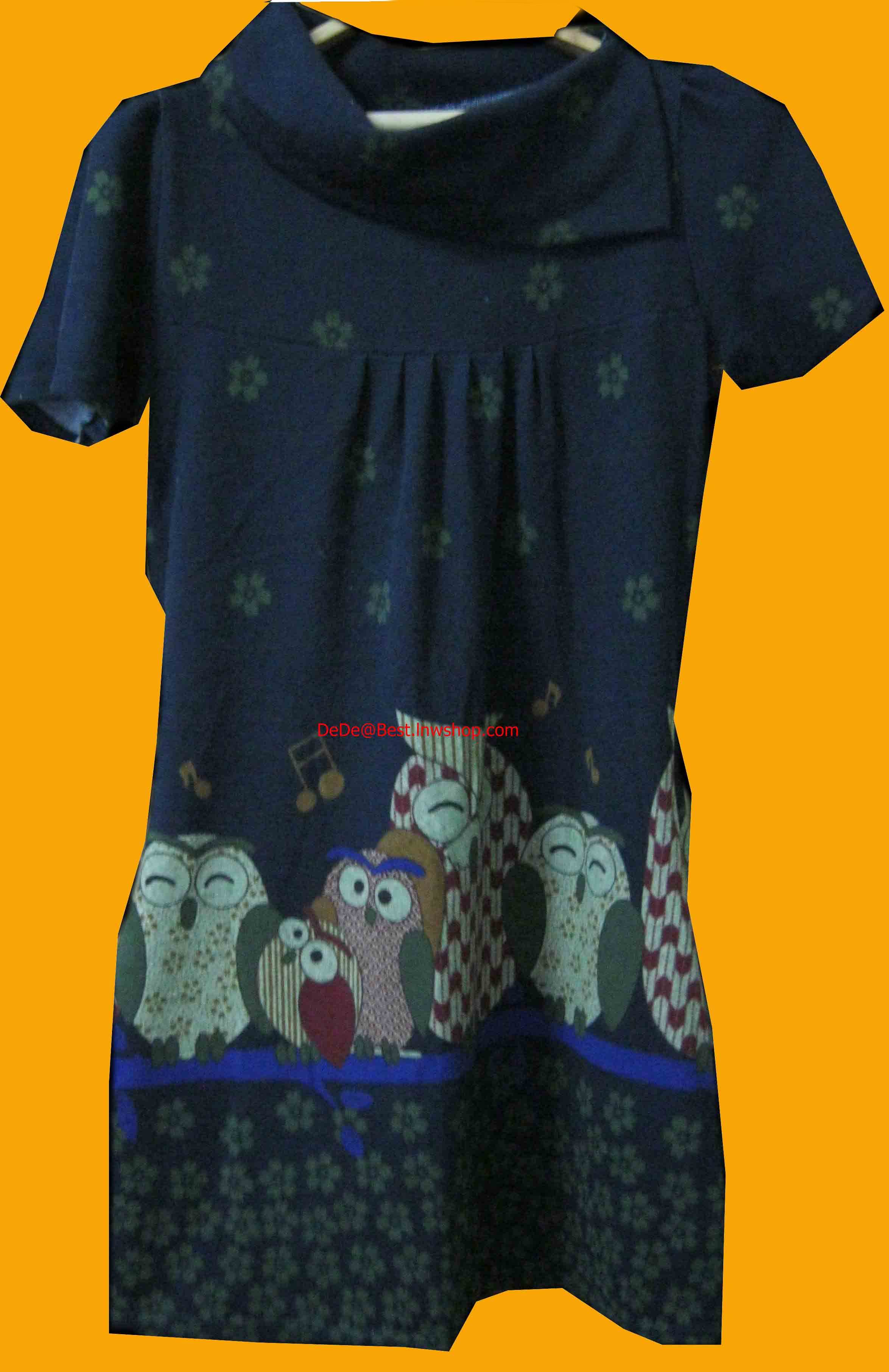 ขายแล้วค่ะ D9:2nd hand dress เดรสผ้าวูล ลายครอบครัวนกฮูกสุดน่ารัก❤