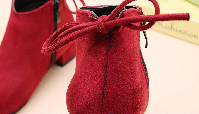 รองเท้าบู๊ทสั้น สีดำ หนังกำมะหยี่ ประดับโบว์ด้านหลัง Size 34-39