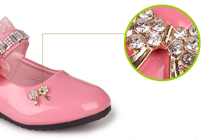 รองเท้าคัชชูเด็กหญิง หนังแก้วสีชมพู สายเพชร สวยหรู Size 21-37