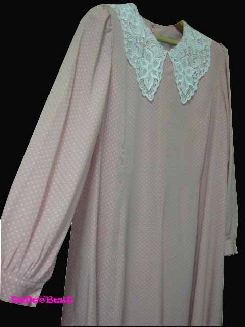 ขายแล้วค่ะ D32:Vintage dress เดรสวินเทจสีชมพูลายจุดขาว ปกลูกไม้สวยหวาน❤