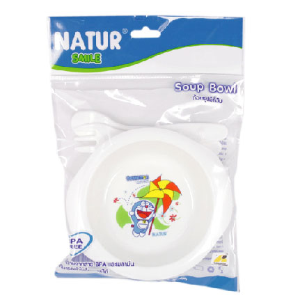 ถ้วยซุปเด็กโดเรมอน Natur พร้อมช้อนส้อม Doraemon Soup Bowl