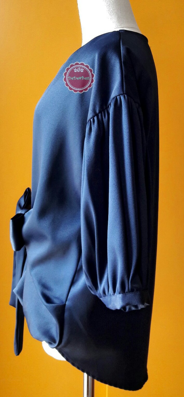 T129:First hand เสื้อสีน้ำเงิน แขนพอง ผูกโบว์ สินค้าใหม่ค่ะ