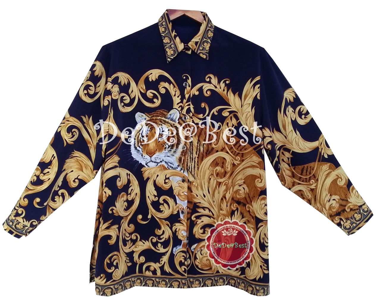 ขายแล้วค่ะ T124:Vintage top เสื้อวินเทจลายเสือ แขนยาว ปกเชิ้ต❤