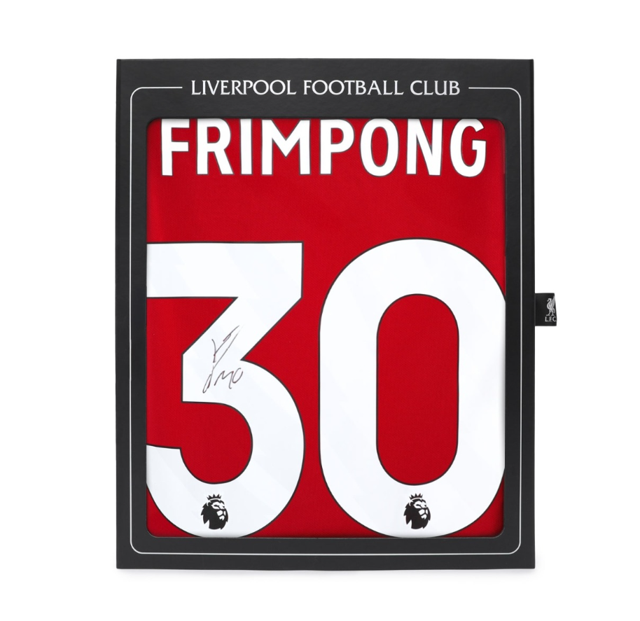 เสื้อลิเวอร์พูล 2025 2026 ลายเซ็นต์ Frimpong 30 อาร์มทองแชมป์พรีเมียร์ลีก มีใบรับรองลายเซ็นต์มือของแท้ ในกล่อง