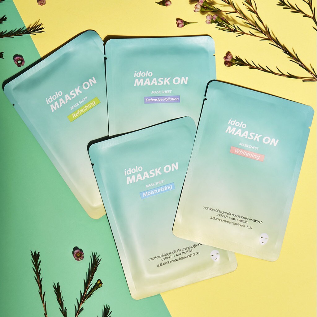 Mistine idolo MAASK ON มาส์กหน้าใส ลายน่ารัก มิสทิน อิโดโล่ มาส์ก ออน มาส์ก ชีท เซท ( 1 กล่อง มี 4 ชิ้น )