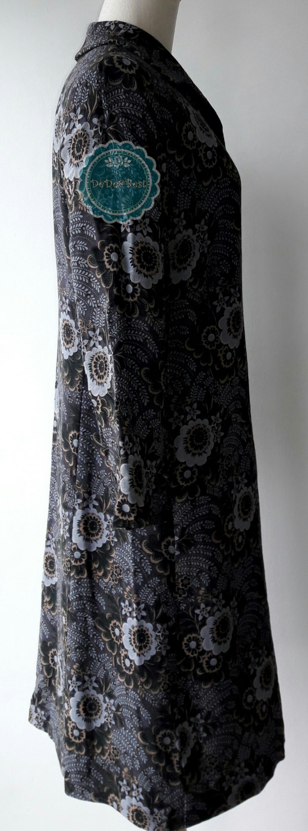 D40:Vintage dress เดรสวินเทจสีเทาลายดอกไม้