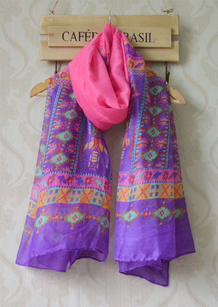 ผ้าพันคอลาย Bohemian Head Style สีม่วง