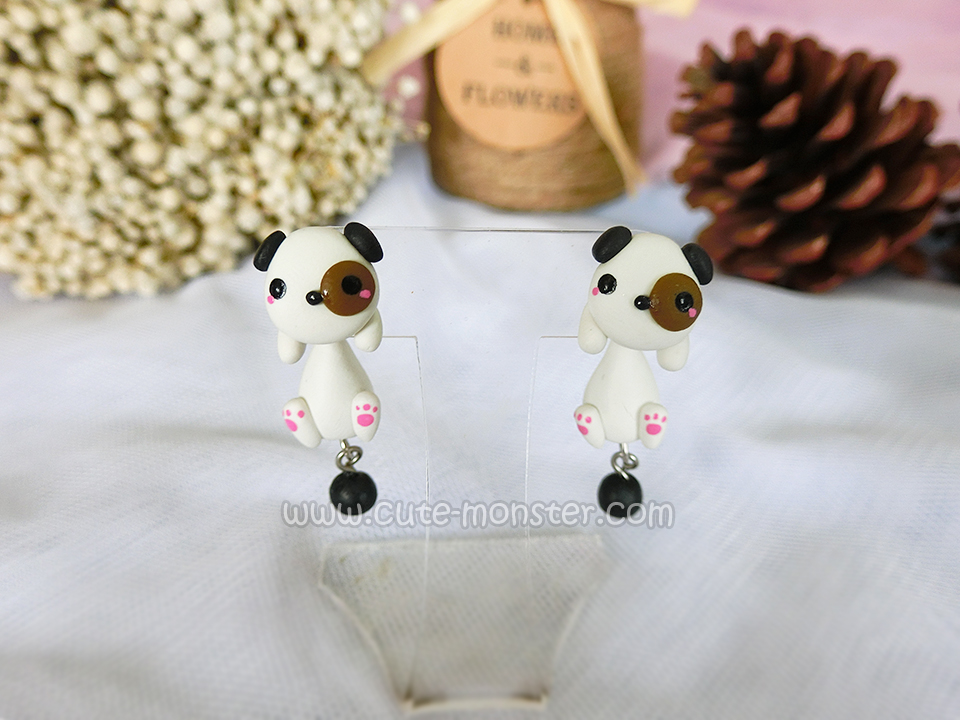 ต่างหูดินปั้น น้องหมาแพนด้า Panda dog Earrings