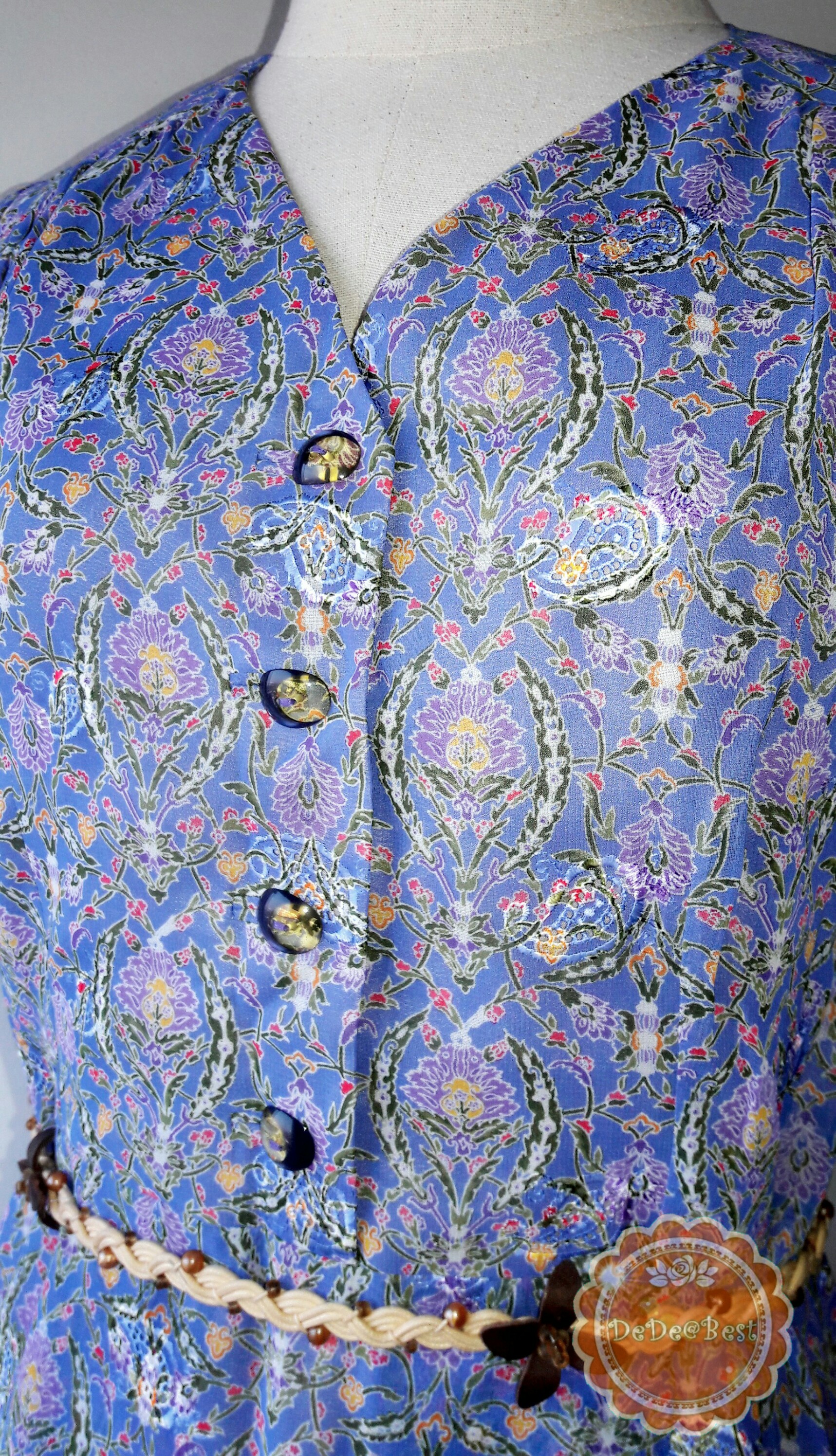 D31:Vintage dress เดรสวินเทจสีม่วงอ่อน ลายกราฟฟิค