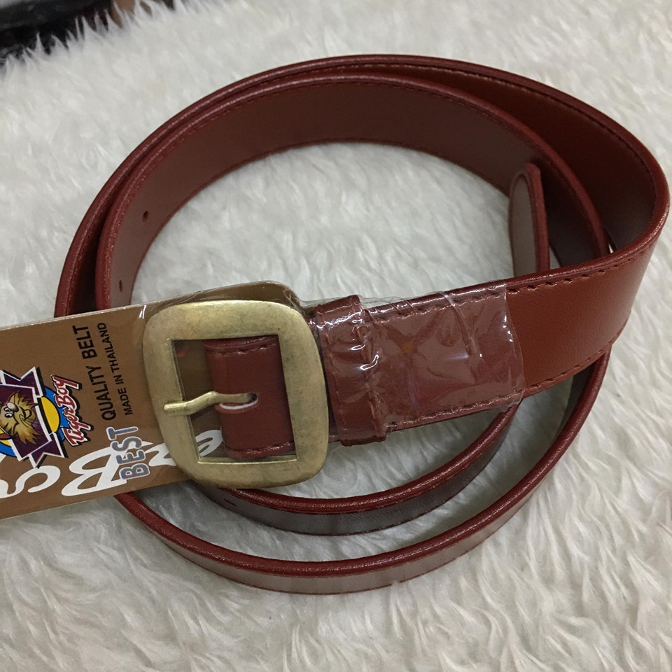 เข็มขัดหนัง PVC สีน้ำตาล หัวเหลี่ยม ขนาดใหญ่