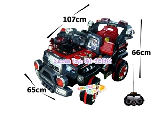 รถแบตเตอรี่เด็กนั่ง รุ่น QX7666 รถจิ๊ป สีดำ/แดง มีปืน