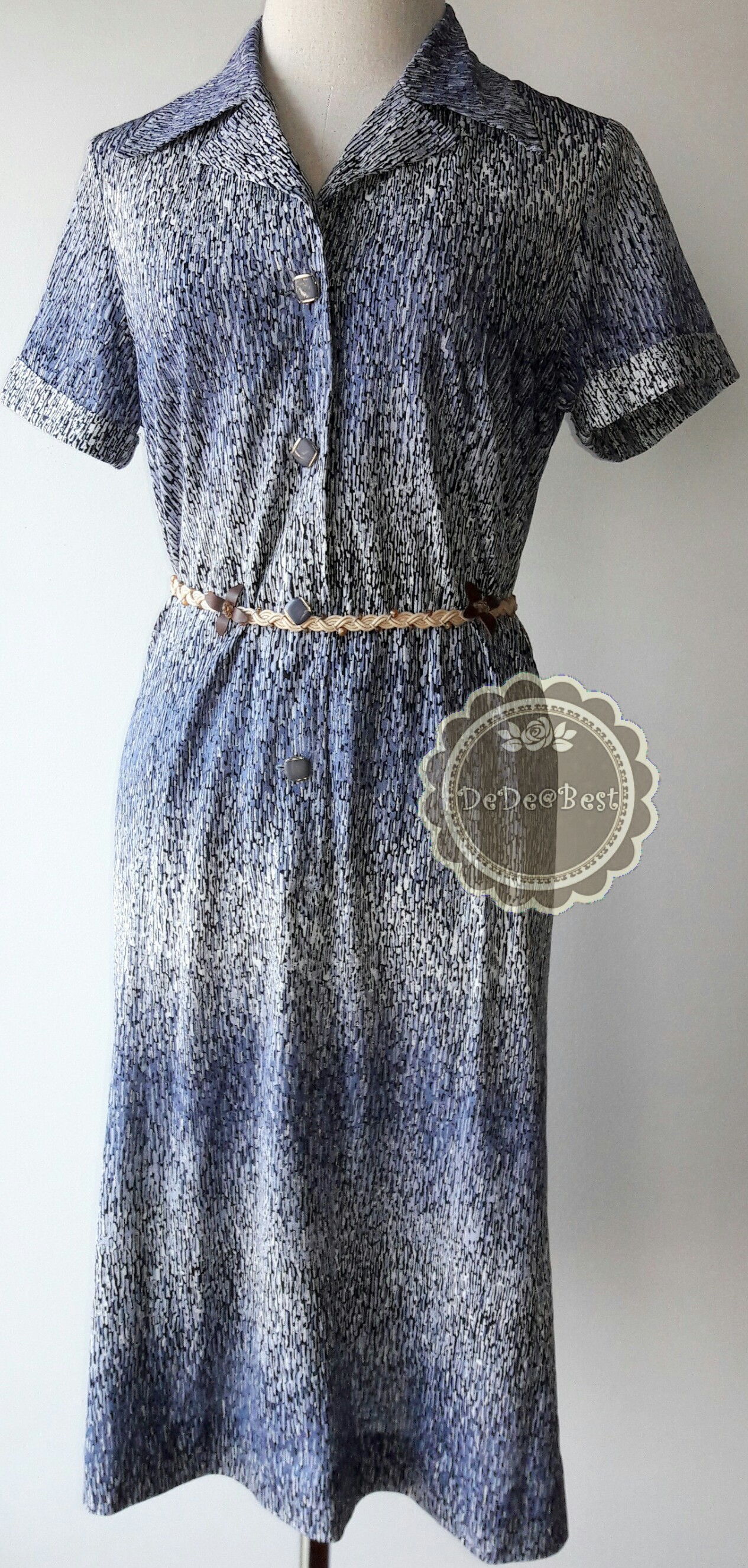 ขายแล้วค่ะ D36:Vintage dress เดรสวินเทจโทนสีน้ำเงิน made in Japan ❤