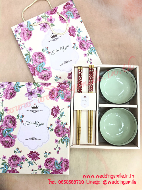 ของรับไหว้ ชามข้าวญี่ปุ่น เซ็ทคู่ ในกล่อง พร้อมถุงกระดาษลายเดียวกัน (TU) ชุดละ 120.-