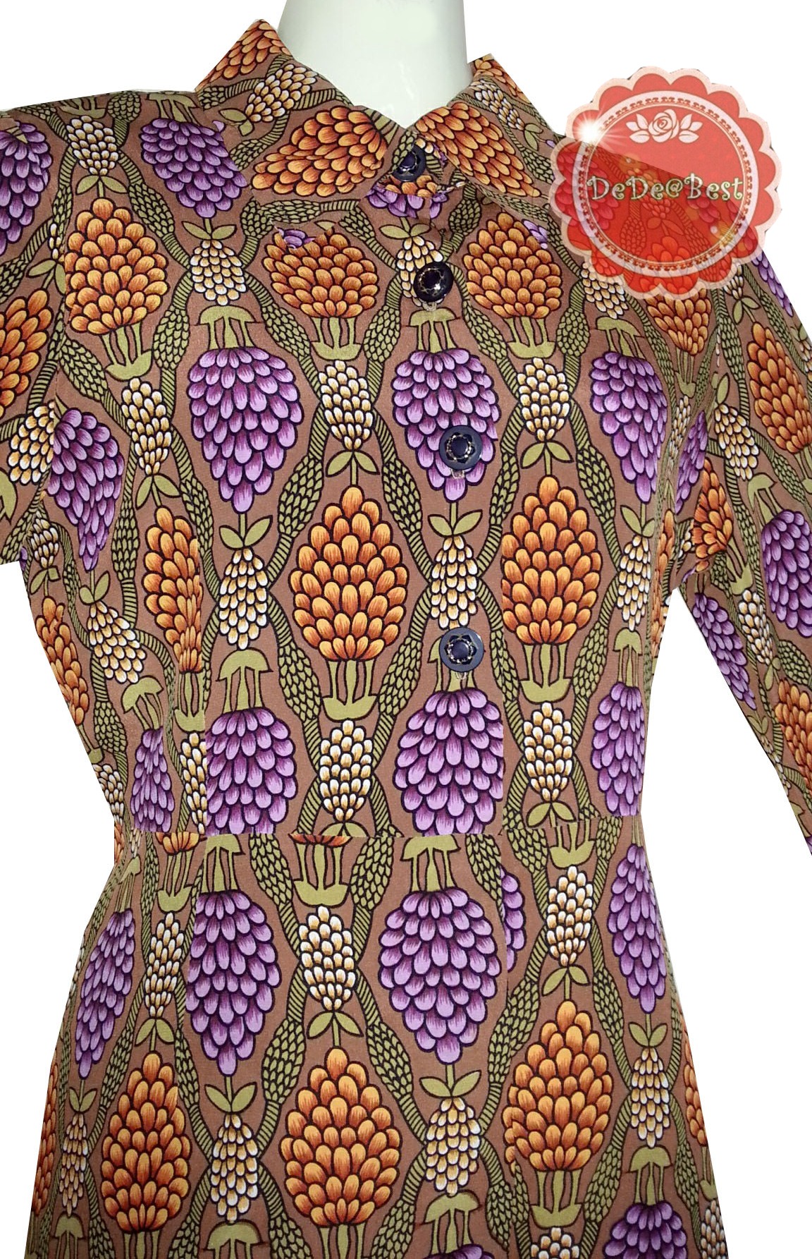 ขายแล้วค่ะD56:Vintage dress เดรสวินเทจปกเชิ้ต ลายสวย ! ส่งฟรีค่าาา.. !!❤