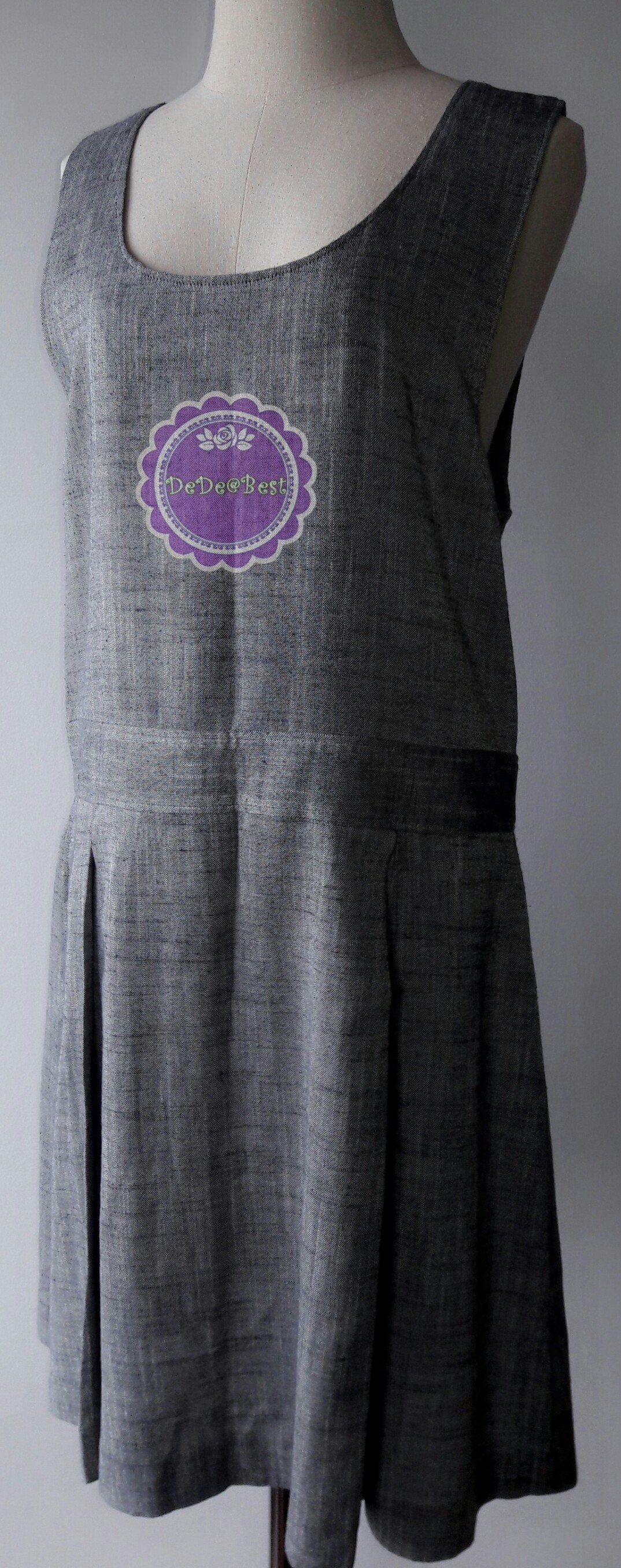 D53:Vintage dress เดรสวินเทจสีเทาแขนกุด