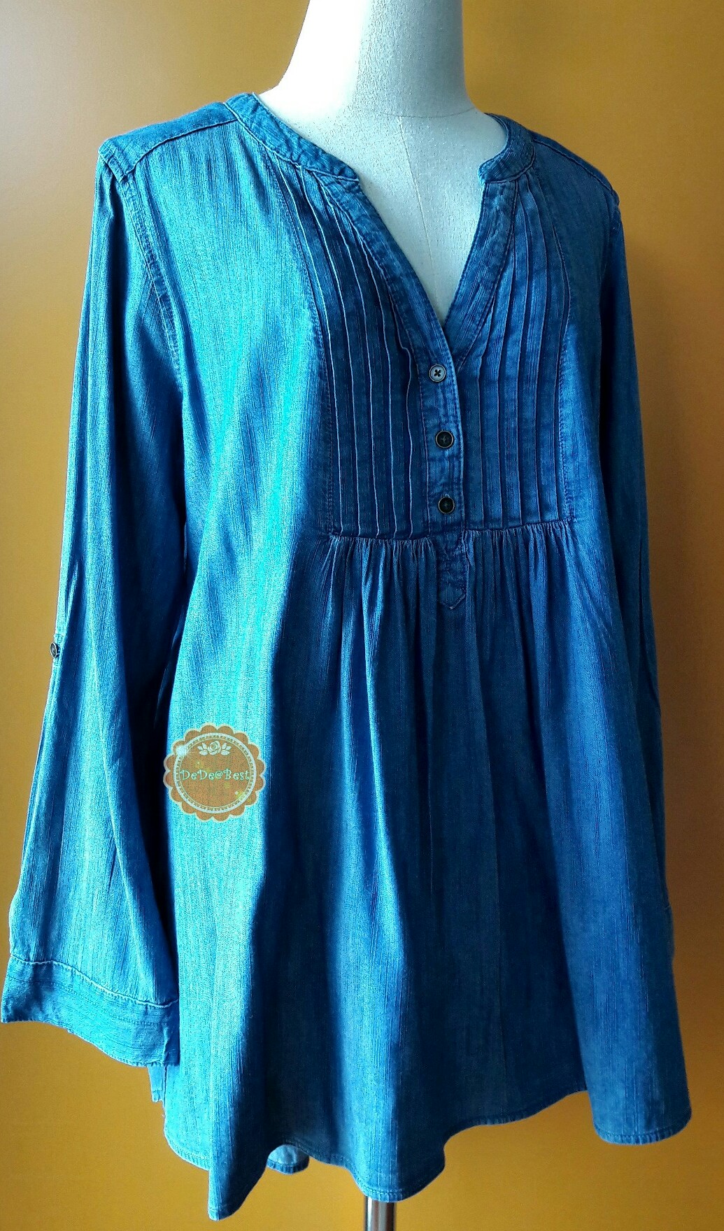 T130:First hand เสื้อยีนส์ คอวี แขนยาว (พับแขนติดกระดุมได้) สินค้าใหม่ค่ะ