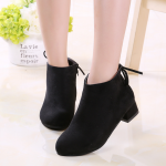 รองเท้าบู๊ทสั้น สีดำ หนังกำมะหยี่ ประดับโบว์ด้านหลัง Size 34-39