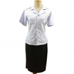เสื้อข้าราชการสาธารณสุข หญิง คอฮาวาย แขนสั้น เข้ารูป อกเสื้อ 34, 36, 38 นิ้ว