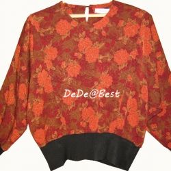 ขายแล้วค่ะ T37:Vintage top เสื้อวินเทจ ผ้าเล่นแสงเป็นโทนสีน้ำตาล,ส้ม,แดง ลายดอกไม้สวย ๆ❤