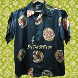 ขายแล้วค่ะ T41:Vintage top เสื้อวินเทจสีดำลายมังกร ปกเชิ้ต❤