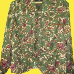 ขายแล้วค่ะ T36:Vintage top เสื้อวินเทจสีเขียวลายดอกไม้หวาน คอโบว์❤