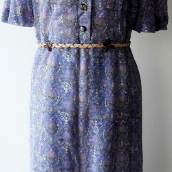 D31:Vintage dress เดรสวินเทจสีม่วงอ่อน ลายกราฟฟิค