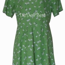 ขายแล้วค่ะ D44:Vintage dress เดรสวินเทจสีเขียวลายดอกไม้
