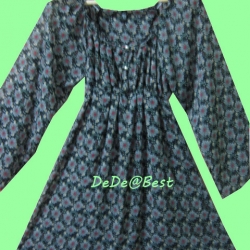 ขายแล้วค่ะ D10:2nd hand dress เดรสผ้าซีฟองลายดอกไม้เทาแดง❤